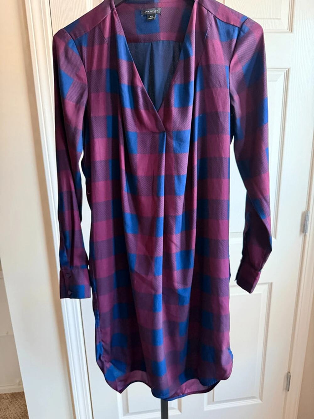 Ann Taylor maroon and blue dress euc plaid xs 1898